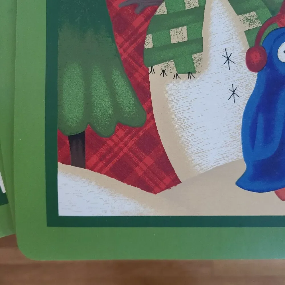Holiday Time Vinyl Holiday Placemats Snowman And Penguin Print Set Of Four